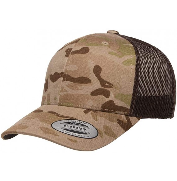 Baseball Caps Yupoong 6606 Curved Bill Trucker Mesh Snapback Hat with NoSweat Hat Liner - Multicam Arid/Brown - CJ18XOTNZ59