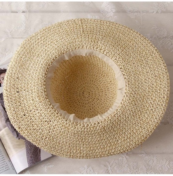 Sun Hats Floppy Straw Hat Wide Brim Wide Brim Caps Foldable Summer Beach Sun Hats for Women and Girls - Beige - CM18EM8IEXS