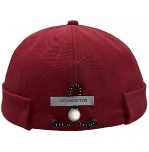 Skullies & Beanies Unisex Beanie Cotton Docker Brimless Hat Rolled Cuff Harbour Hat with Drawstring - H-red - CN19449K474