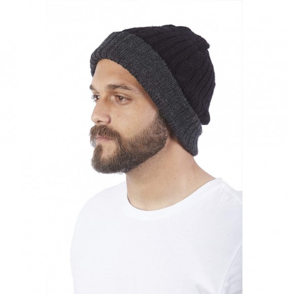 Skullies & Beanies Reversible Knit 100% Alpaca Wool Beanie - Soft- Warm & Thick Woolen Hat Cap - Black / Charcoal - C118Q27NE65