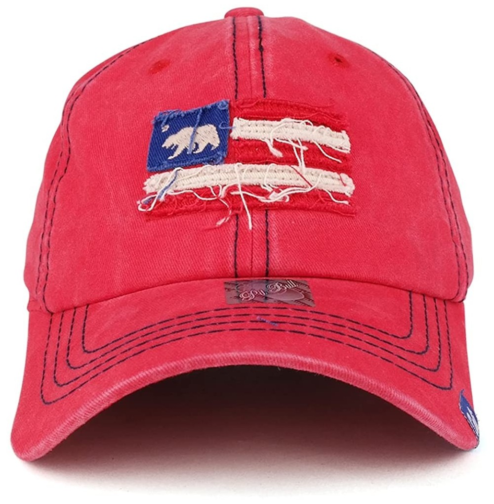 Baseball Caps California Bear Vintage Flag Embroidered Unstructured Baseball Cap - Red - C8182GKECR0