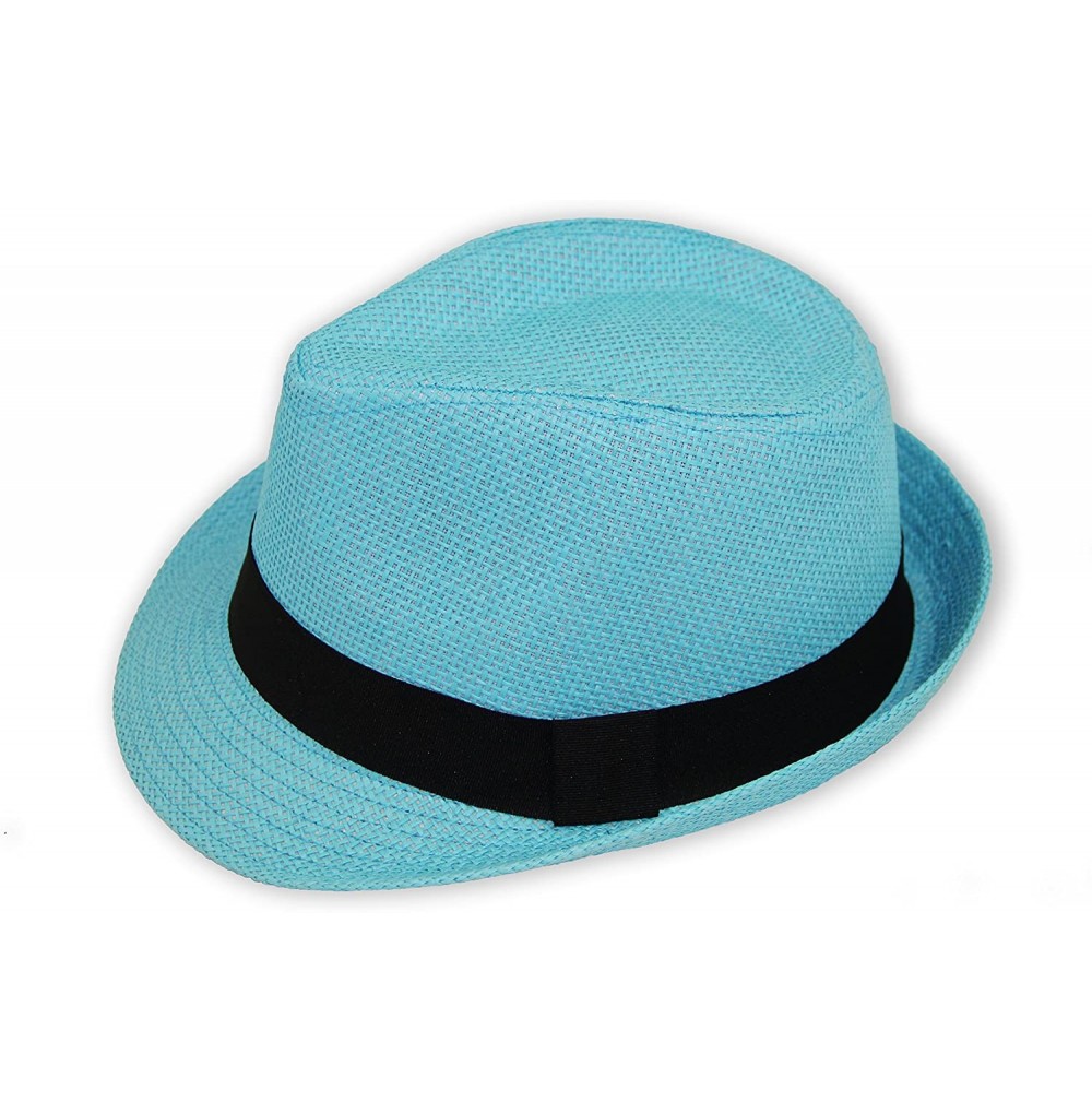 Fedoras Women/Men Straw Fedora Hat - Turquoise - CG12EBP0K4H