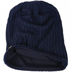 Berets Womens Knit Slouchy Beanie Ribbed Baggy Skull Cap Turban Winter Summer Beret Hat - Solid Navy - CR18WGCMX2K