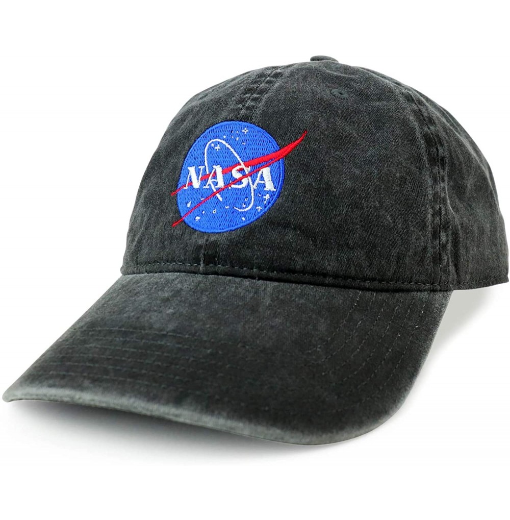 Baseball Caps NASA Insignia Embroidered 100% Cotton Washed Cap - Black - CO12CDZVVQN