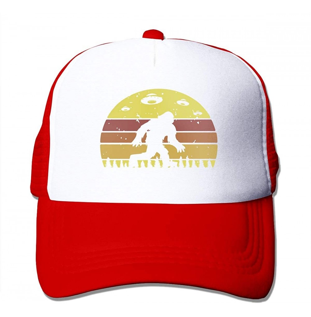 Baseball Caps Bigfoot Retro Alien Invasion UFO Adult Trucker Baseball Mesh Cap Adjustable Hat for Men Women - Red - C218MGLA9X5