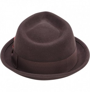 Fedoras Bogart Stingy Brim Fine Heather Wool Felt Teardrop Dent Hat with Feather H-54 - Brown - CZ185Q94YNQ