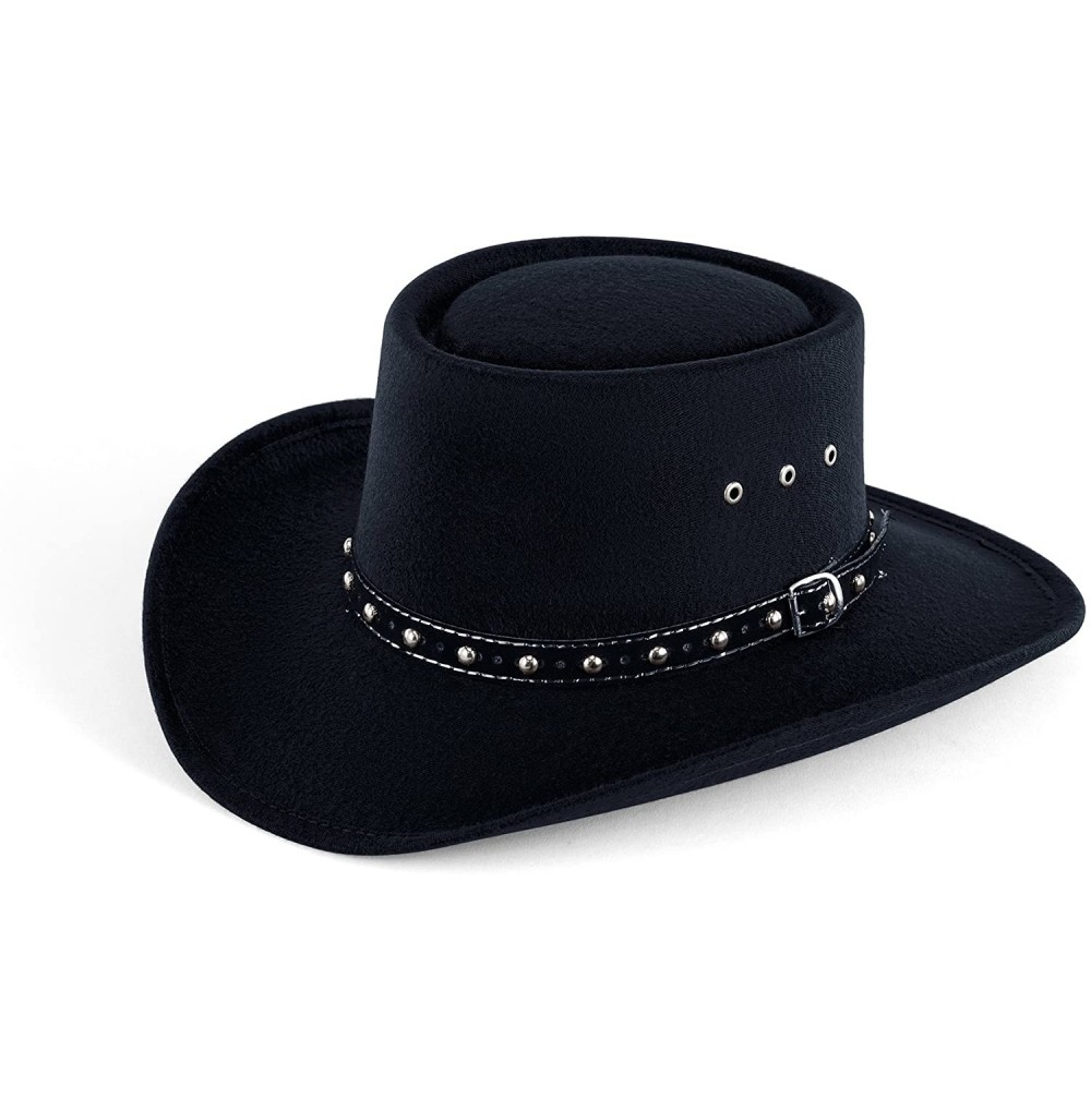 Cowboy Hats Western Faux Felt Gambler Cowboy Hat -Black L/XL (Elastic Band) - Black - CS11GP03PDP