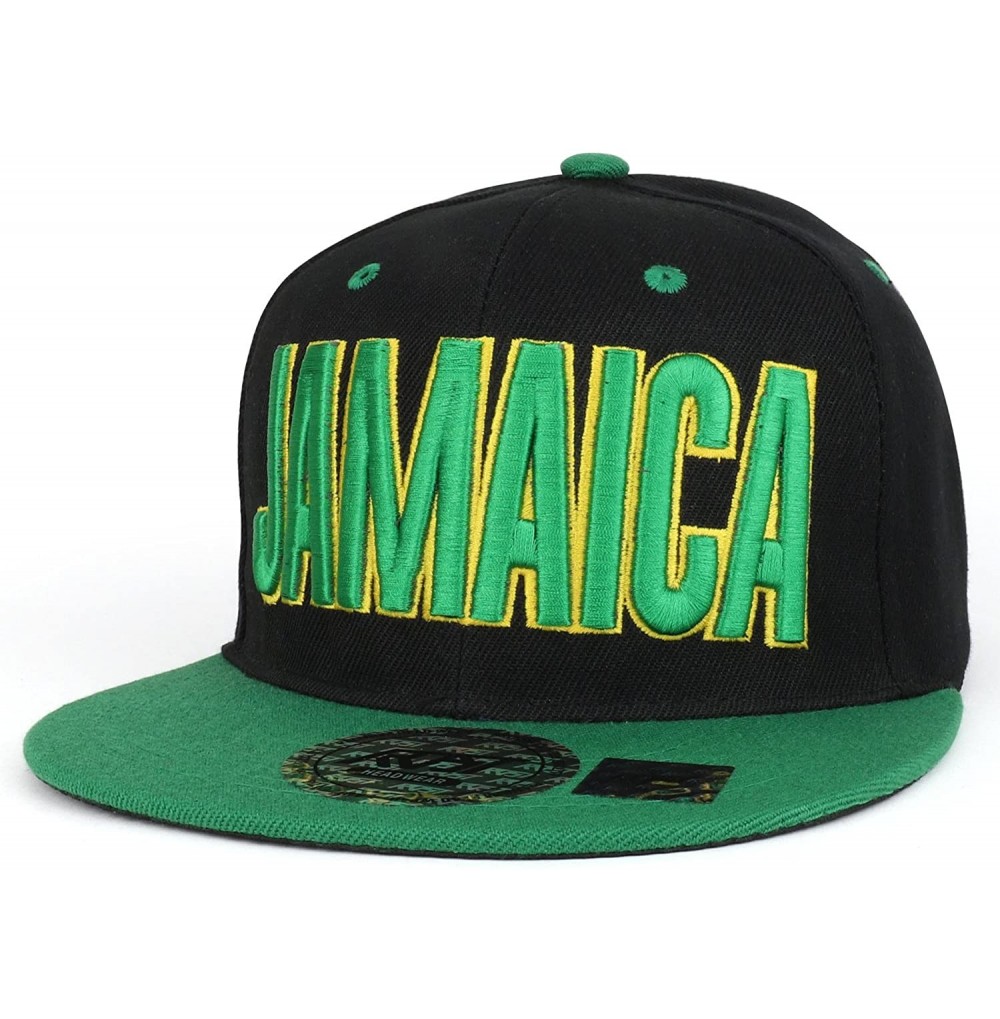 Baseball Caps Jamaica 3D Text and Flag Embroidered Flatbill Snapback Cap - Black Kelly Green - CZ18C0O93SR