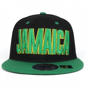 Baseball Caps Jamaica 3D Text and Flag Embroidered Flatbill Snapback Cap - Black Kelly Green - CZ18C0O93SR