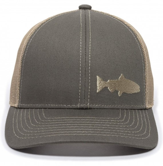 Baseball Caps Fish Silhouettes Trucker Hat - Adjustable Baseball Cap w/Snapback Closure - Trout (Olive W/ Tan Mesh) - CX18L9W...
