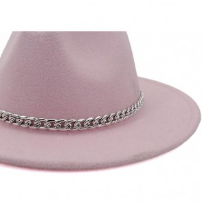 Fedoras Wide Brim Panama Fedoras Hat Felt Hat with Chain Belt for Men Women - Pink - CV193N88CRZ