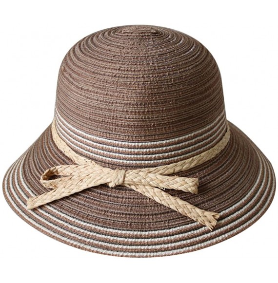 Bucket Hats Women Cloche Hat Flower Bowler Bucket Hat Straw Floppy Sun Hat - Coffee-1 - CZ186ZSE3C2