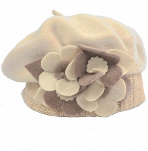 Berets Womens Beret 100% Wool French Beret Beanie Winter Hats Hy022 - Hy023-cream - CI18HNAS350