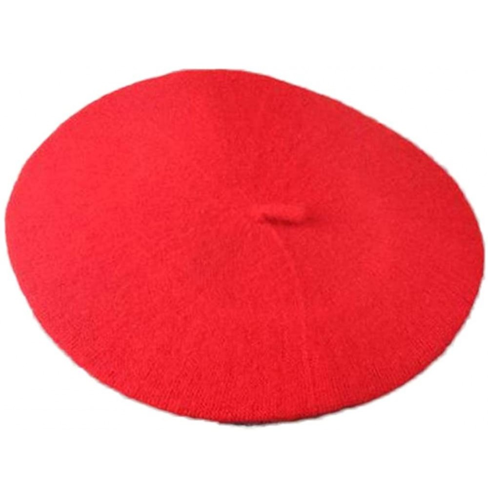 Berets Women Laidies Baggy Beret Made of Faux Wool-Winter Warming Beanie Artist Hat Solid Color Autumn Cap - Red - C118Z472ES6