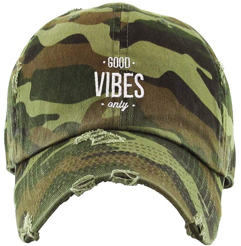 Baseball Caps Good Vibes Only Vintage Baseball Cap Embroidered Cotton Adjustable Distressed Dad Hat - Camo - C818AIMQLQQ
