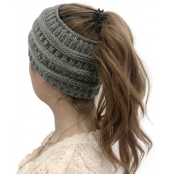 Skullies & Beanies Women Fashion Outdoor Solid Splice Hats Crochet Knit Holey Beanie Cap Headband - Gray - CD18A0ZLDS4