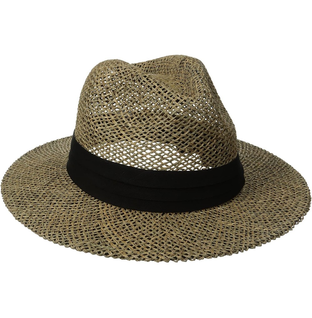 Fedoras Men's Black Seagrass Panama Fedora Hat with Cloth Band - Black - CN11S3XBUWZ