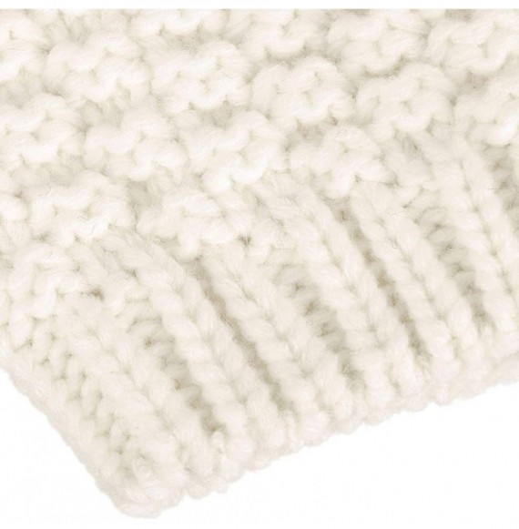 Skullies & Beanies Womens Winter Thick Cable Knit Beanie Hat with Faux Fur Pompom Ears - Z_white Beanie - CC18HSZEC3Z