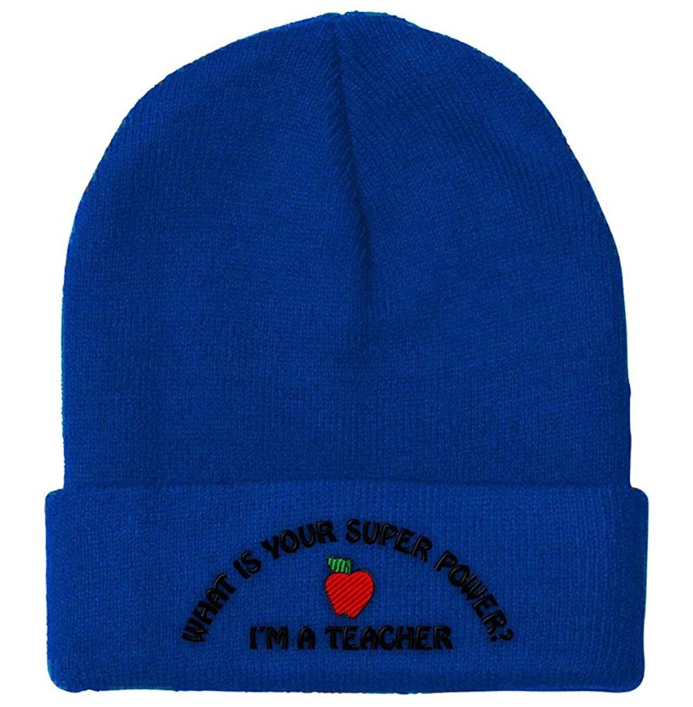 Skullies & Beanies Beanie for Men & Women I'm A Teacher. Super Power Embroidery Skull Cap Hat - Royal Blue - CY1260HKJHH