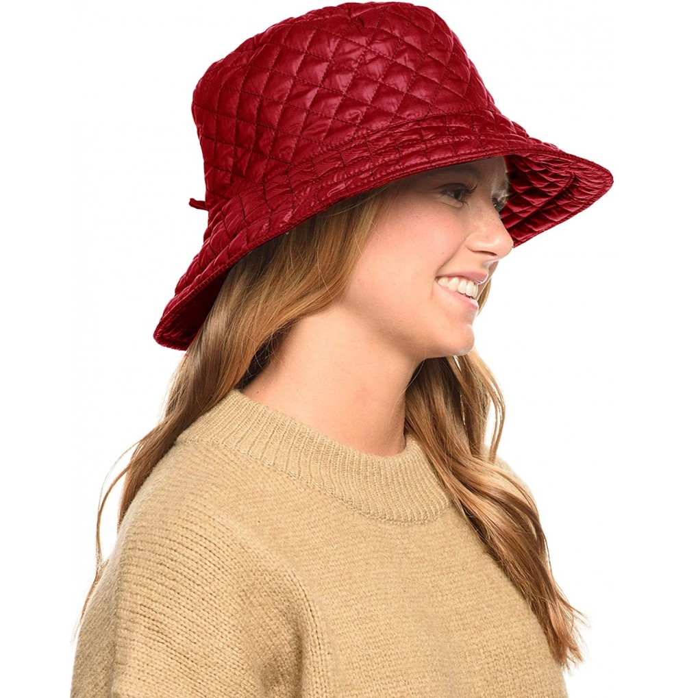 Rain Hats Foldable Water Repellent Quilted Rain Hat w/Adjustable Drawstring- Bucket Cap - Red - C018IQEOQH9