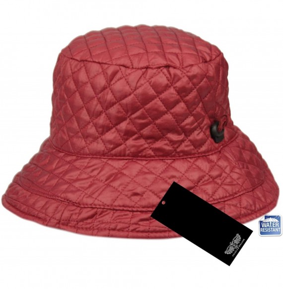 Rain Hats Foldable Water Repellent Quilted Rain Hat w/Adjustable Drawstring- Bucket Cap - Red - C018IQEOQH9