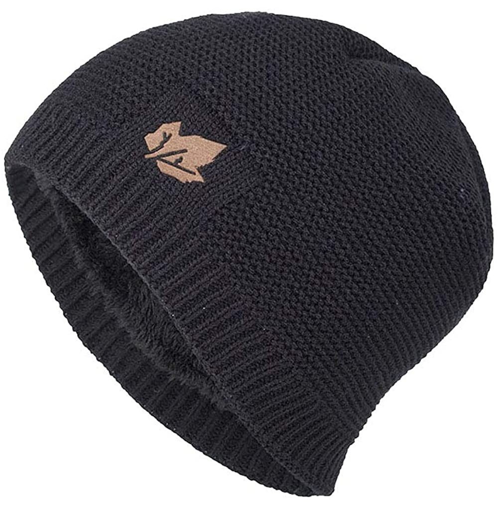 Skullies & Beanies Men Winter Skull Cap Beanie Large Knit Hat with Thick Fleece Lined Daily - C - Black - CT18ZD5Q6XR