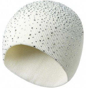Skullies & Beanies Womens Winter Wool Knit Beanie Caps Rhinestone Soft Stretcj Slouchy Hats - White - CI18K0N40ZI