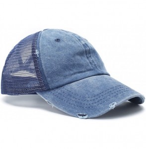 Baseball Caps Women Washed Cotton High Ponytail Baseball Cap - C13-mesh Distressed Blue - CC18WT4DA03
