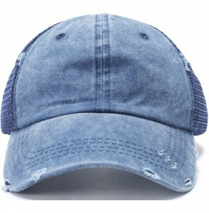 Baseball Caps Women Washed Cotton High Ponytail Baseball Cap - C13-mesh Distressed Blue - CC18WT4DA03