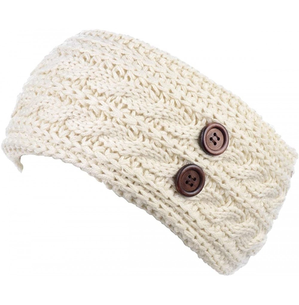 Headbands Women's Winter Chic Cable Warm Fleece Lined Crochet Knit Headband Turban - Ivory - CF18IL6D2CS
