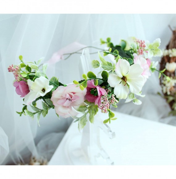 Headbands Flower Wreath Headband Floral Hair Garland Flower Crown Halo Headpiece Boho with Ribbon Wedding Party Photos - 17 -...