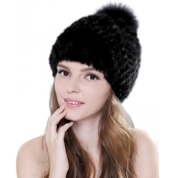 Skullies & Beanies Women Winter Mink Fur Hat Knit Beanie Pom Pom Skull Cap Luxurious Hats - C11885C0IDS