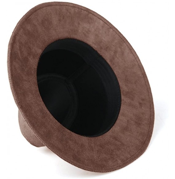 Fedoras Womens Faux Suede Wide Brim Fedora Hat Leather Panama Hat - Coffee - CQ17YA6CQ9R