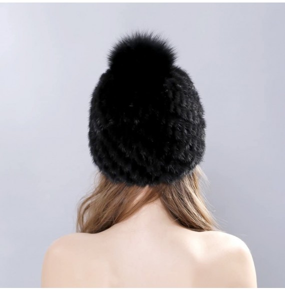 Skullies & Beanies Women Winter Mink Fur Hat Knit Beanie Pom Pom Skull Cap Luxurious Hats - C11885C0IDS