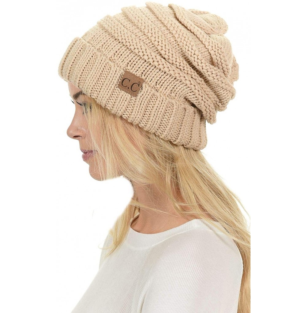 Skullies & Beanies Hat-100 Oversized Baggy Slouch Thick Warm Cap Hat Skully Cable Knit Beanie - New Beige - CP18XINQG2Y
