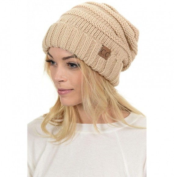 Skullies & Beanies Hat-100 Oversized Baggy Slouch Thick Warm Cap Hat Skully Cable Knit Beanie - New Beige - CP18XINQG2Y