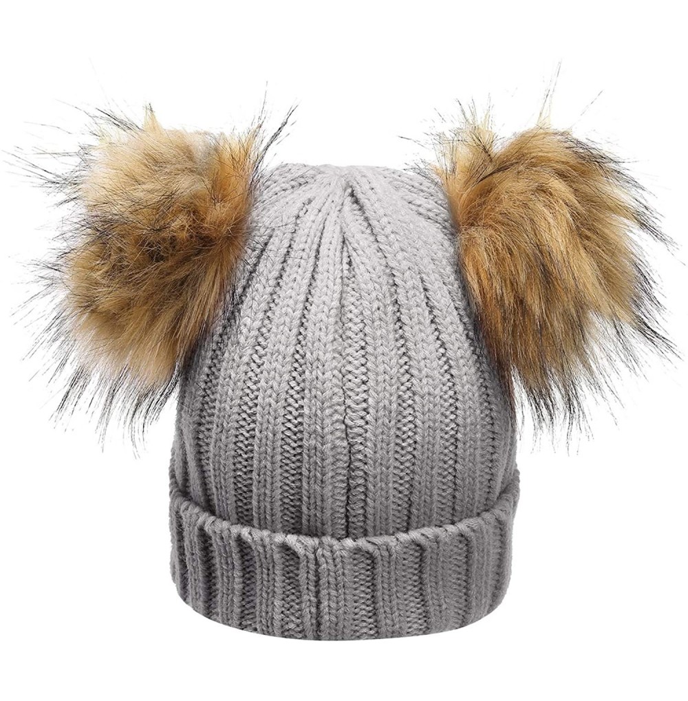 Skullies & Beanies Women's Winter Cable Knit Beanie Hat Soft Warm Ski Cuff Skull Cap Cute Faux Fur Pom Pom Christmas Hats - G...