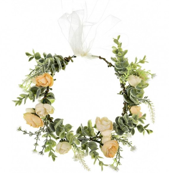 Headbands Handmade Rose Flower Wreath Crown Halo for Wedding Festivals - Yellow - CJ1948IUNYT
