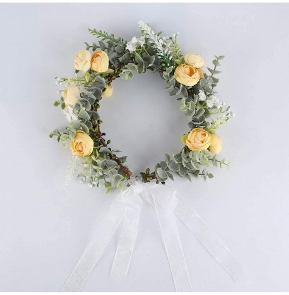 Headbands Handmade Rose Flower Wreath Crown Halo for Wedding Festivals - Yellow - CJ1948IUNYT