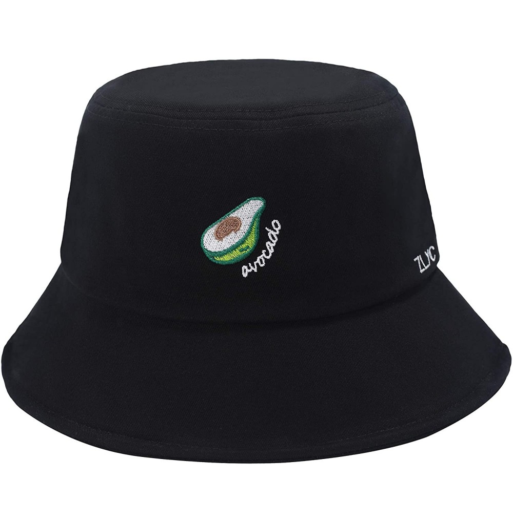 Bucket Hats Unisex Fashion Unique Word Embroidered Bucket Hat Summer Fisherman Cap for Men Women Teens - Avocado-black - C819...