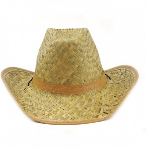 Cowboy Hats Natural Straw Cowboy/Cowgirl Hat w/Solid Color Band & Chin Strap - CB11L9CNB3N
