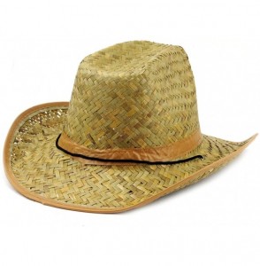 Cowboy Hats Natural Straw Cowboy/Cowgirl Hat w/Solid Color Band & Chin Strap - CB11L9CNB3N