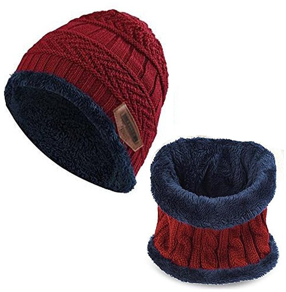 Skullies & Beanies Beanie Winter Hat- Scarf Knit Hat Set Winter Warm Snow Ski Skull for Man-Women - Wine Red - CW187EZX36T