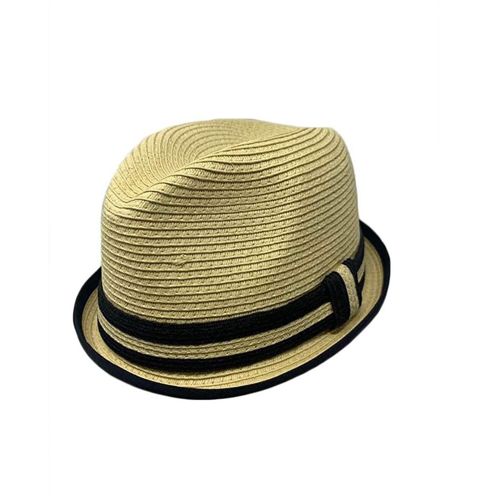 Fedoras Men Women Unisex Cool Summer Straw Upbrim Roll Up Fedora Hat Cap - Ht5472tan(l/Xl) - CQ18WOCDKM8