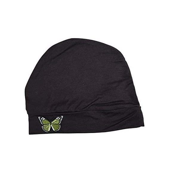 Skullies & Beanies Ladies Chemo Hat with Green Butterfly Bling - Brown - CN12O7LPOD0