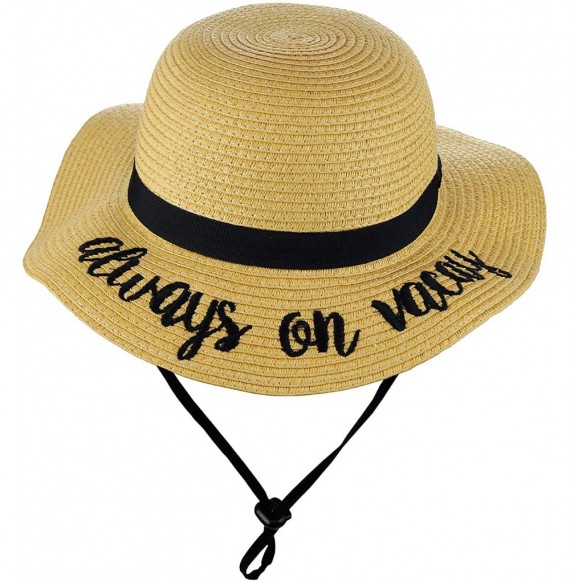 Sun Hats Children's Weaved Crushable Beach Embroidered Quote Flop Brim Sun Hat - Always on Vacay - C518E6MYU5K