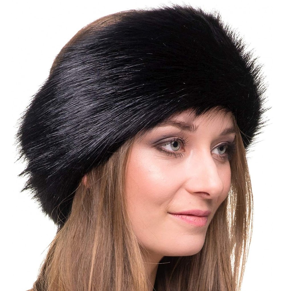 Cold Weather Headbands Winter Faux Fur Headband for Women - Like Real Fur - Fancy Ear Warmer - Black Fox - C8110WL7JSF