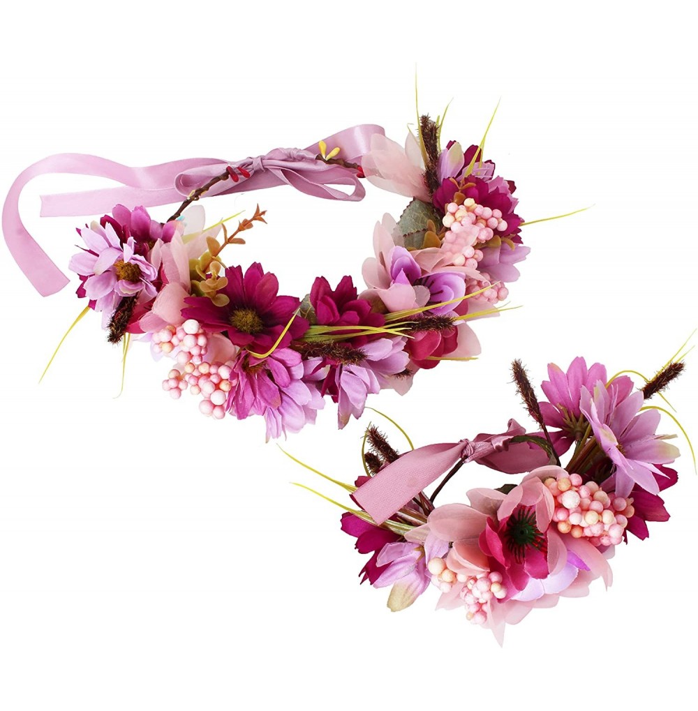 Headbands Floral Garland Crown Hair Wreath Flower Headband Halo Floral Headpiece Boho with Ribbon Wedding Party - 3 - CU128MD...