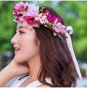 Headbands Floral Garland Crown Hair Wreath Flower Headband Halo Floral Headpiece Boho with Ribbon Wedding Party - 3 - CU128MD...