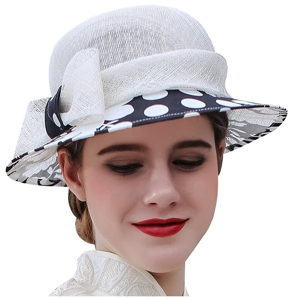 Sun Hats Women 3 Layers Sinamay Kentucky Derby Church Sun Summer Hats - Polka Dot - CH18E0H49QD